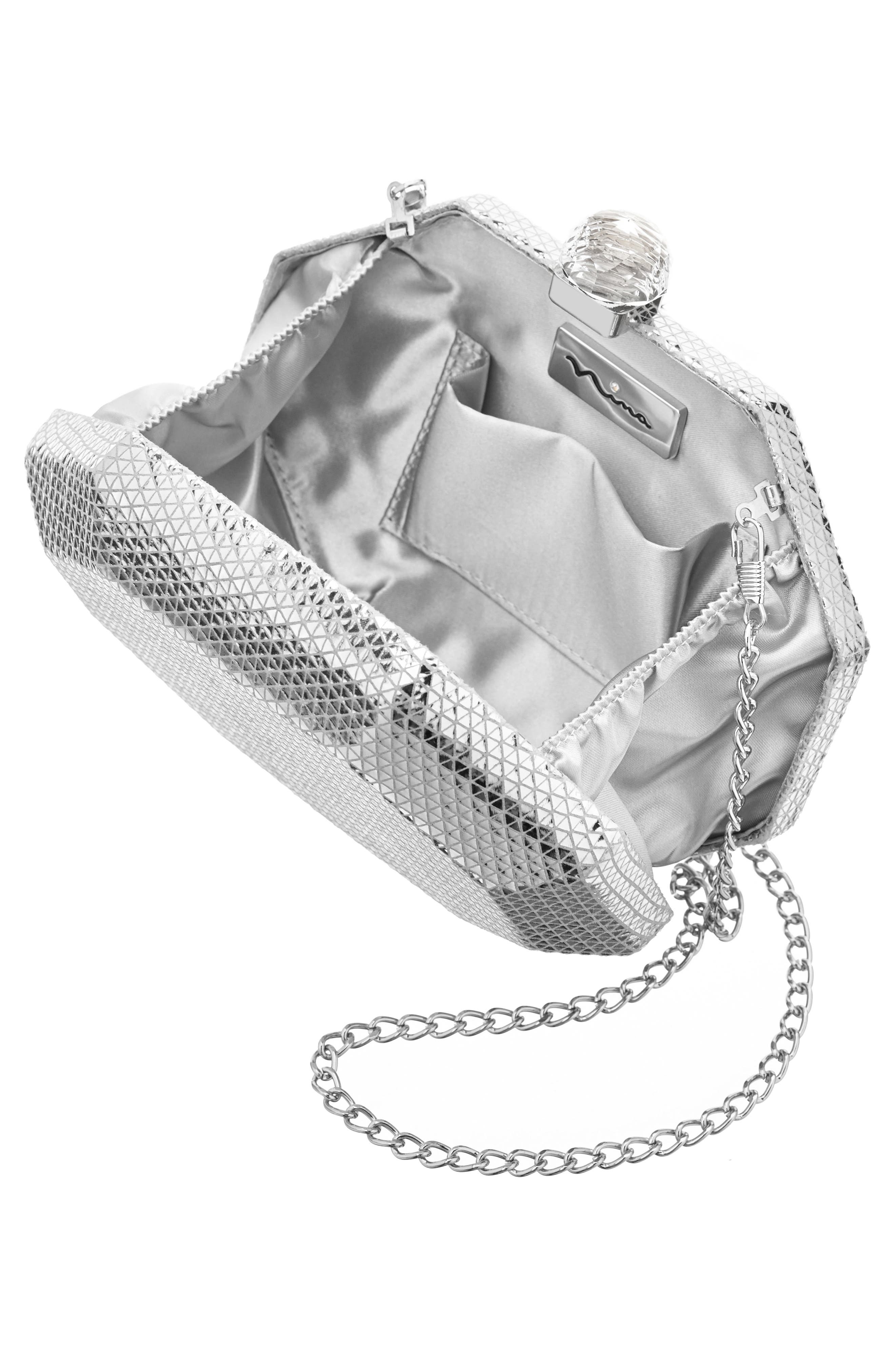 Nina Octagonal Minaudière Frame Clutch, Alternate, color, Silver