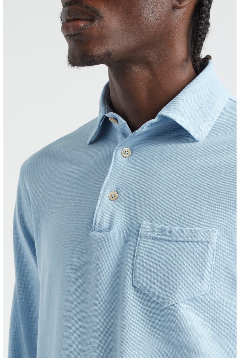 Long Sleeve Cotton Piqué Polo, Alternate, color, LIGHT BLUE