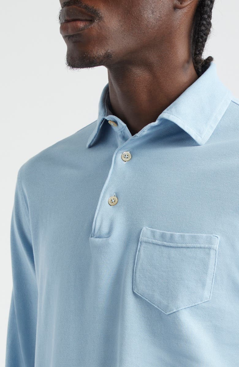 Thom Sweeney Long Sleeve Cotton Piqué Polo, Alternate, color, Light Blue