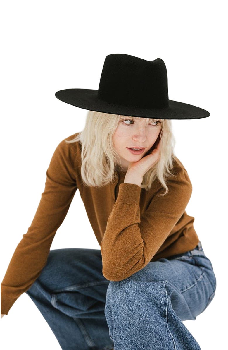 Gigi Pip Dakota Wide Brim Felt Hat, Alternate, color, Black