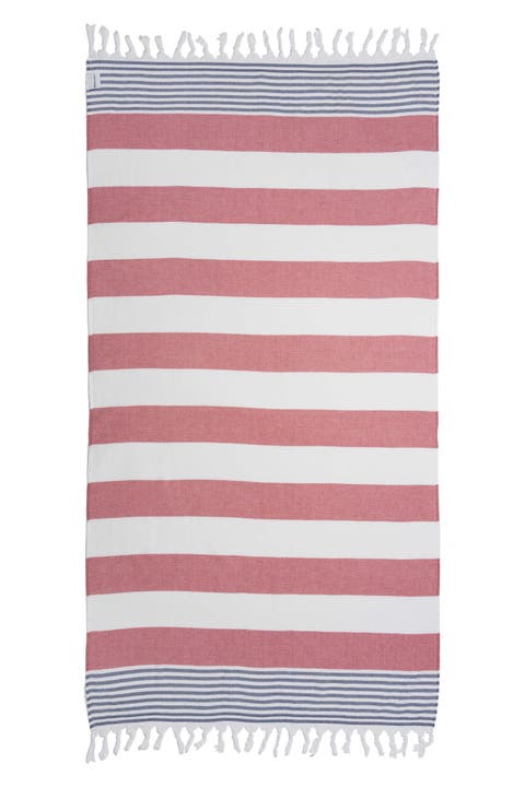 Marine Striped Organic Turkish Towel with Soft Terry Cloth Lining