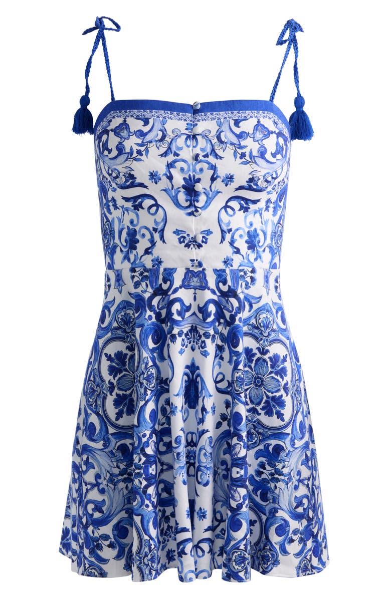 Alice + Olivia Glinda Tassel Strap Linen Blend Minidress, Alternate, color, Solstice