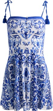 Alice + Olivia Glinda Tassel Strap Linen Blend Minidress