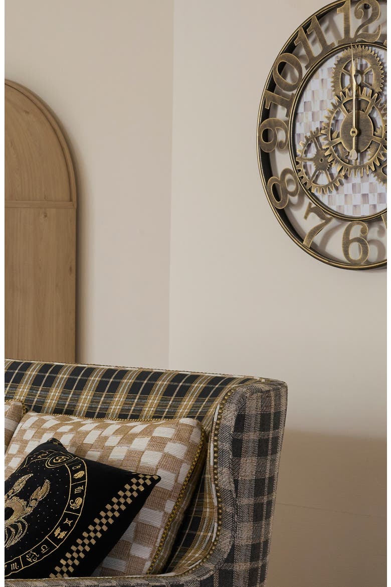 Mocha Check Small Farmhouse Wall Clock, Alternate, color, BRASS