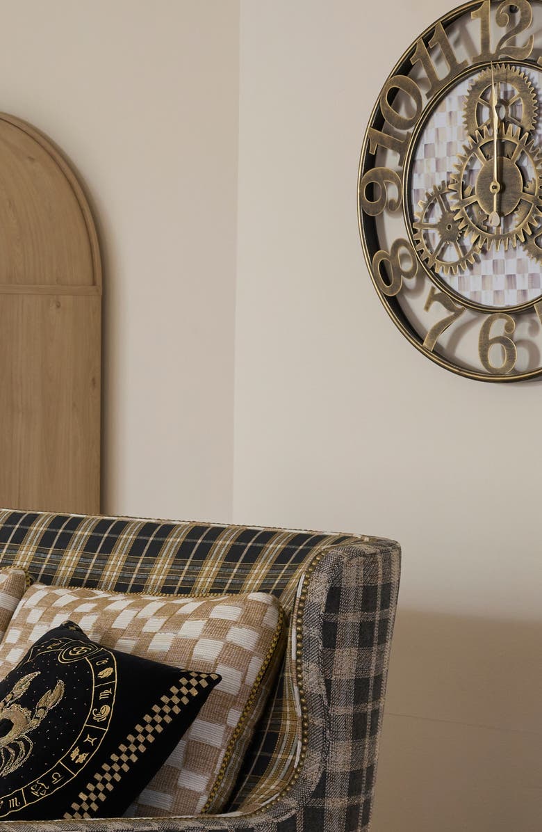 MACKENZIE CHILDS Mocha Check Small Farmhouse Wall Clock, Alternate, color, Brass