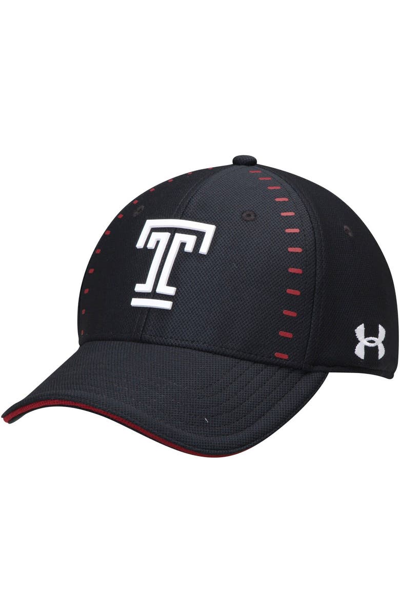 Under Armour Men's Under Armour Black Temple Owls Sideline Blitzing Accent Flex Hat, Main, color, 