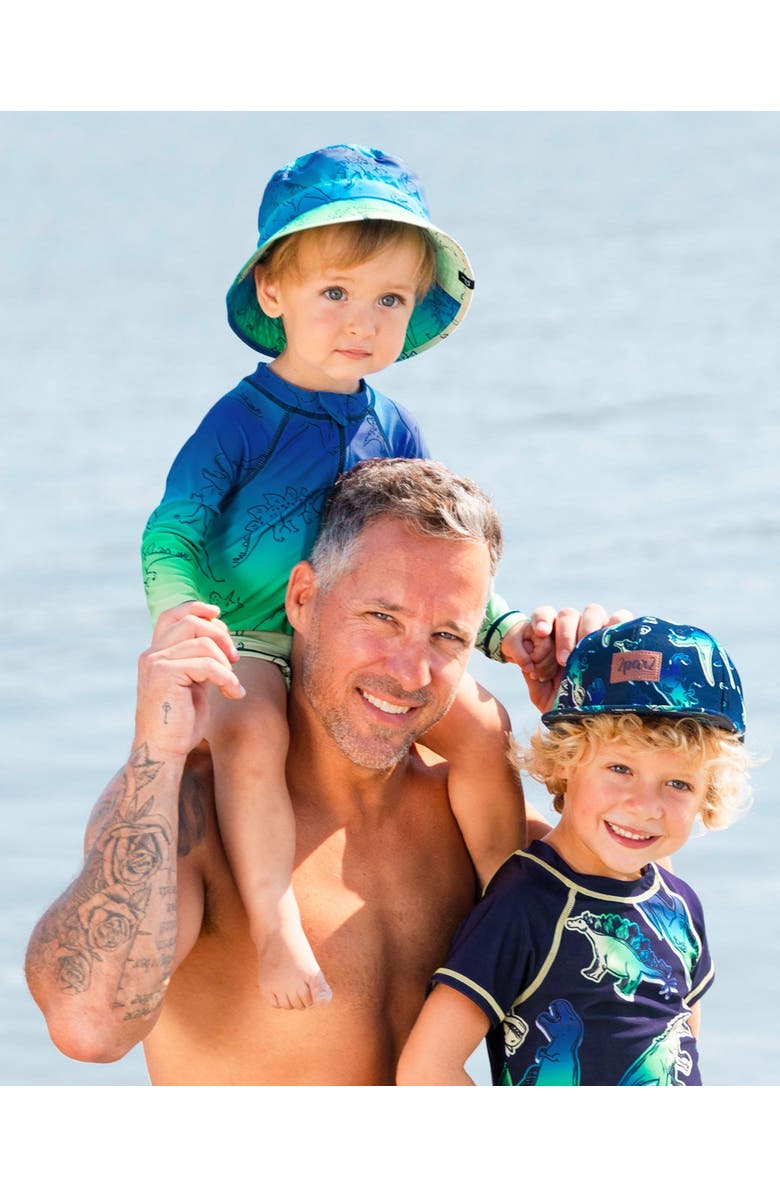 Deux par Deux Baby Boy's Printed Long Sleeve One-Piece Rashguard Vibrant Blue And Green Dino, Alternate, color, Vibrant Blue And Green Dino