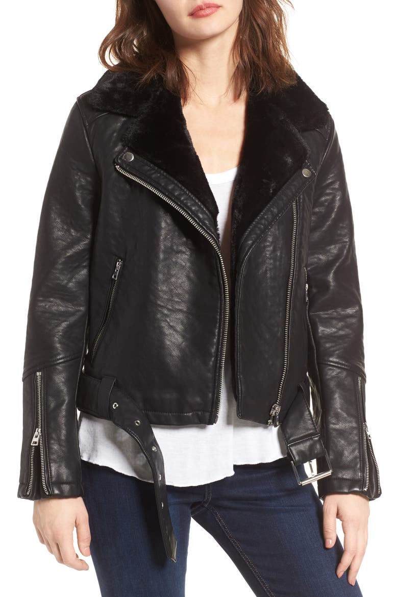 Vardy Faux Leather Biker Jacket, Main, color, BLACK
