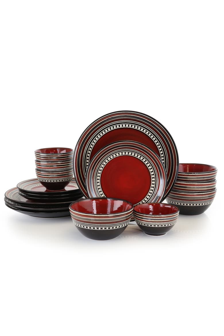 Cafe Versailles 16 Piece Double Bowl Dinnerware Set -, Main, color, Red