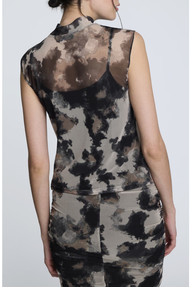 Ruched Mock Neck Mesh Top, Alternate, color, BLACK MULTI