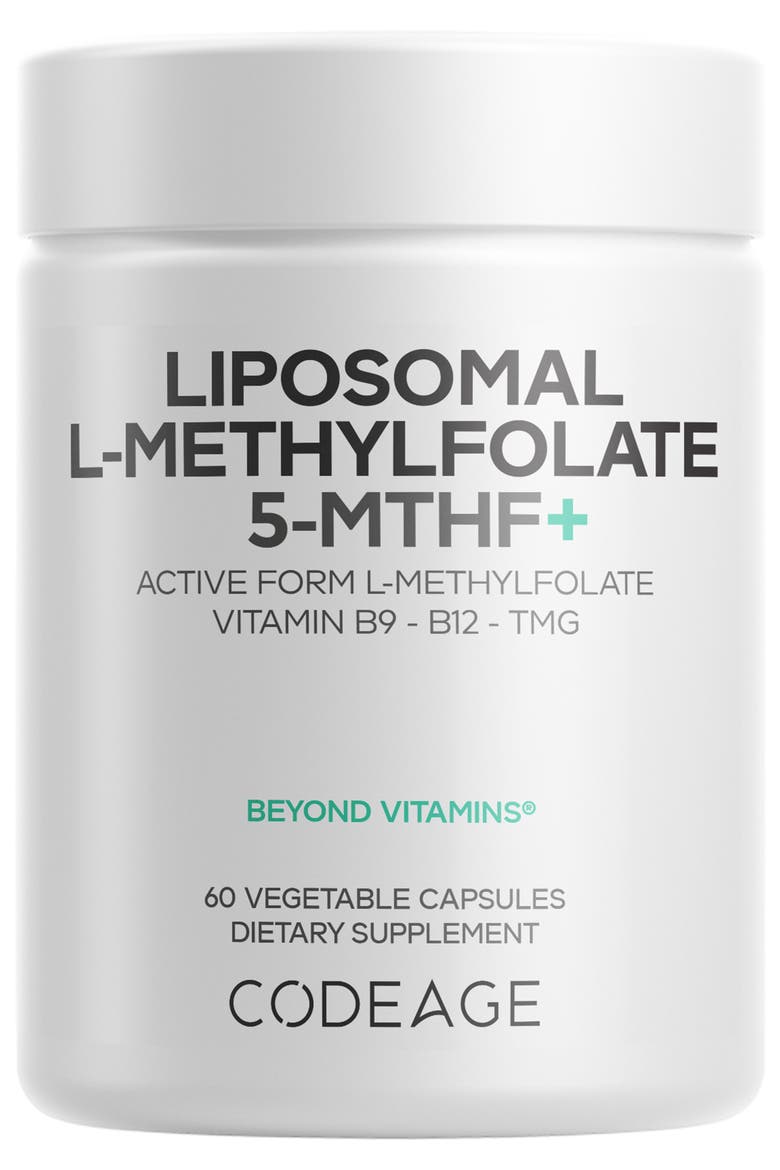 Liposomal L-Methylfolate 5-MTHF+, Active Vitamin B6 & B12, Folate, Betaine TMG, Main, color, white