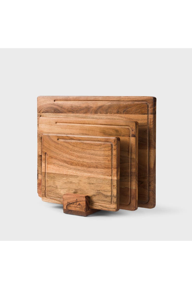 Acacia Wood Cutting Board Set with Stand - 3 Piece, Main, color, Natural Acacia Wood