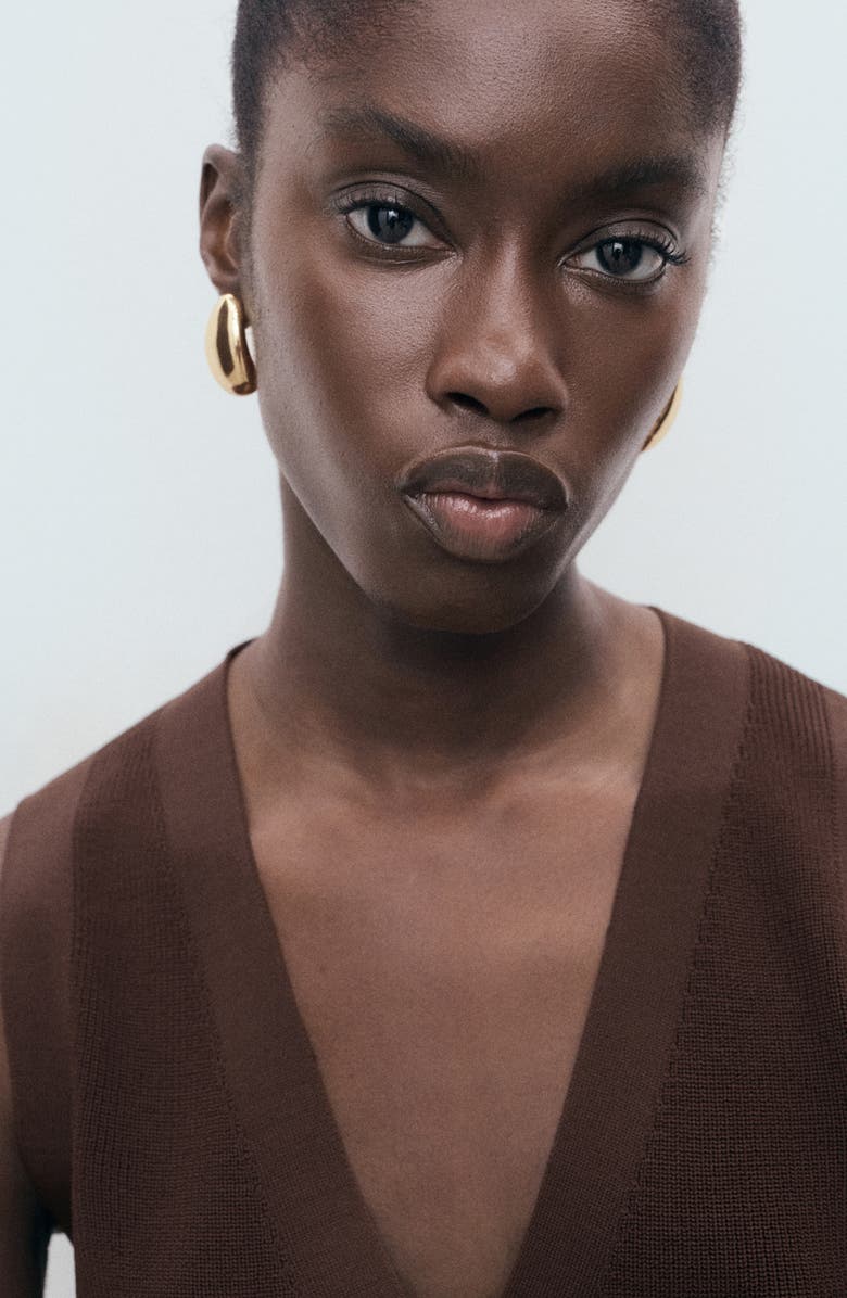 MANGO Button Front Knit Vest, Alternate, color, Chocolate