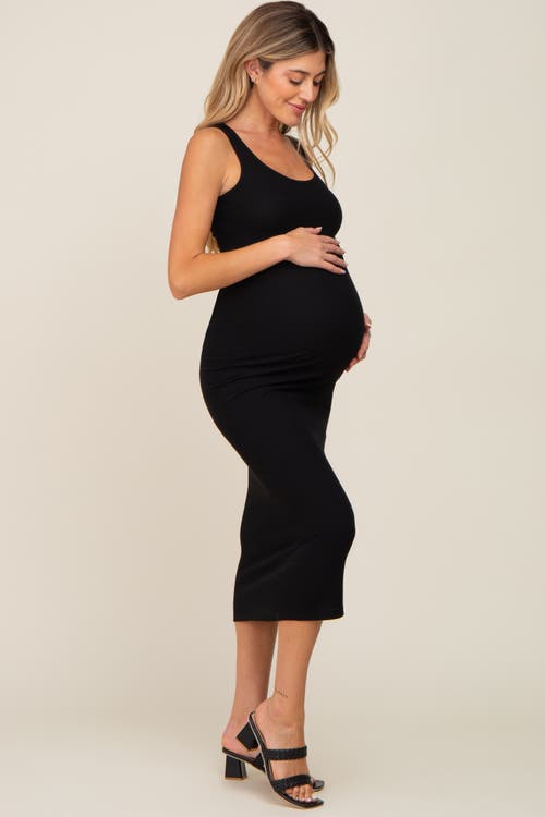 Pinkblush Ribbed Basic Maxi Dress In Black
