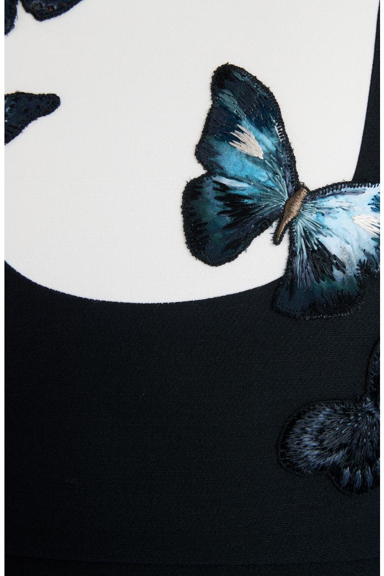 Butterfly Embroidered Long Sleeve Contrast Bib Minidress, Alternate, color, 0NA-BLACK/ IVORY