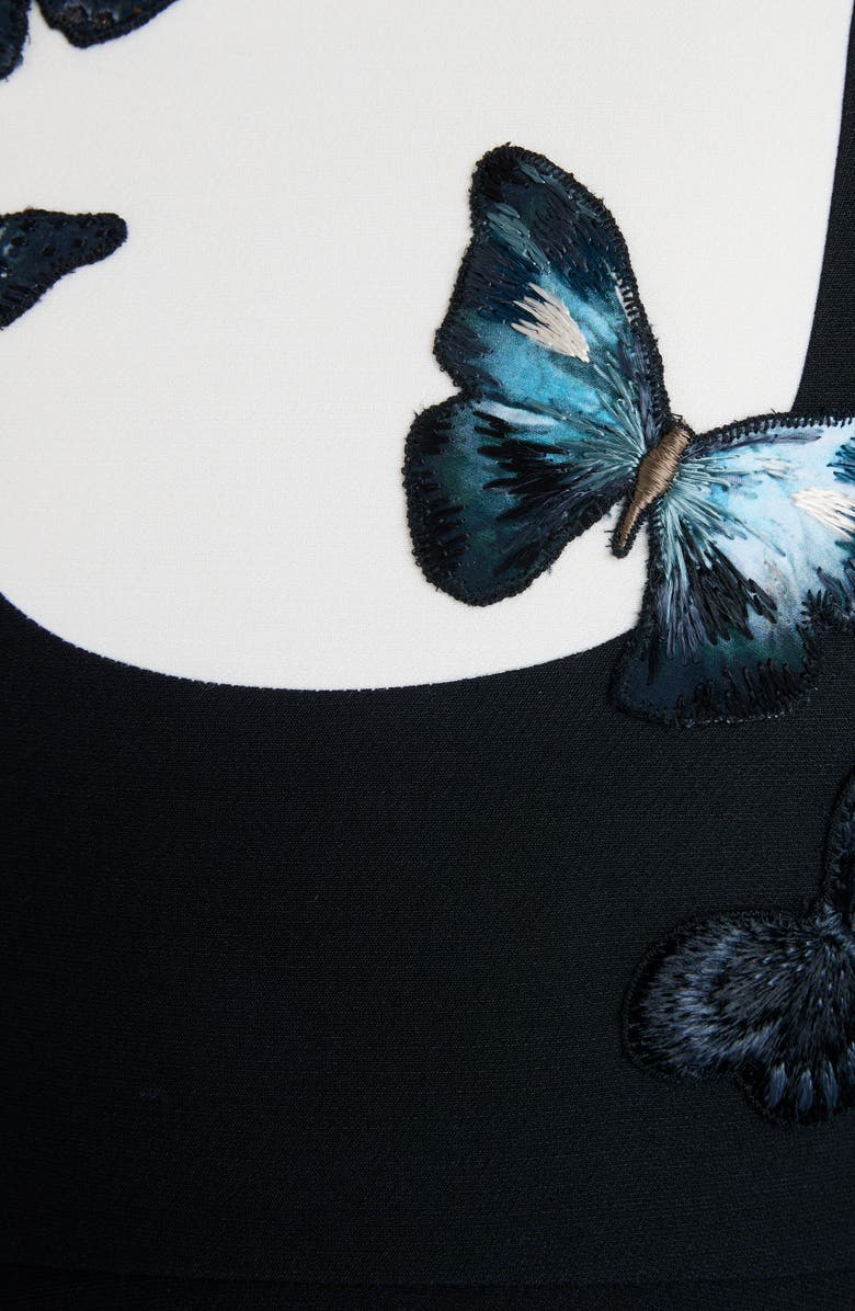 Valentino Butterfly Embroidered Long Sleeve Contrast Bib Minidress, Alternate, color,