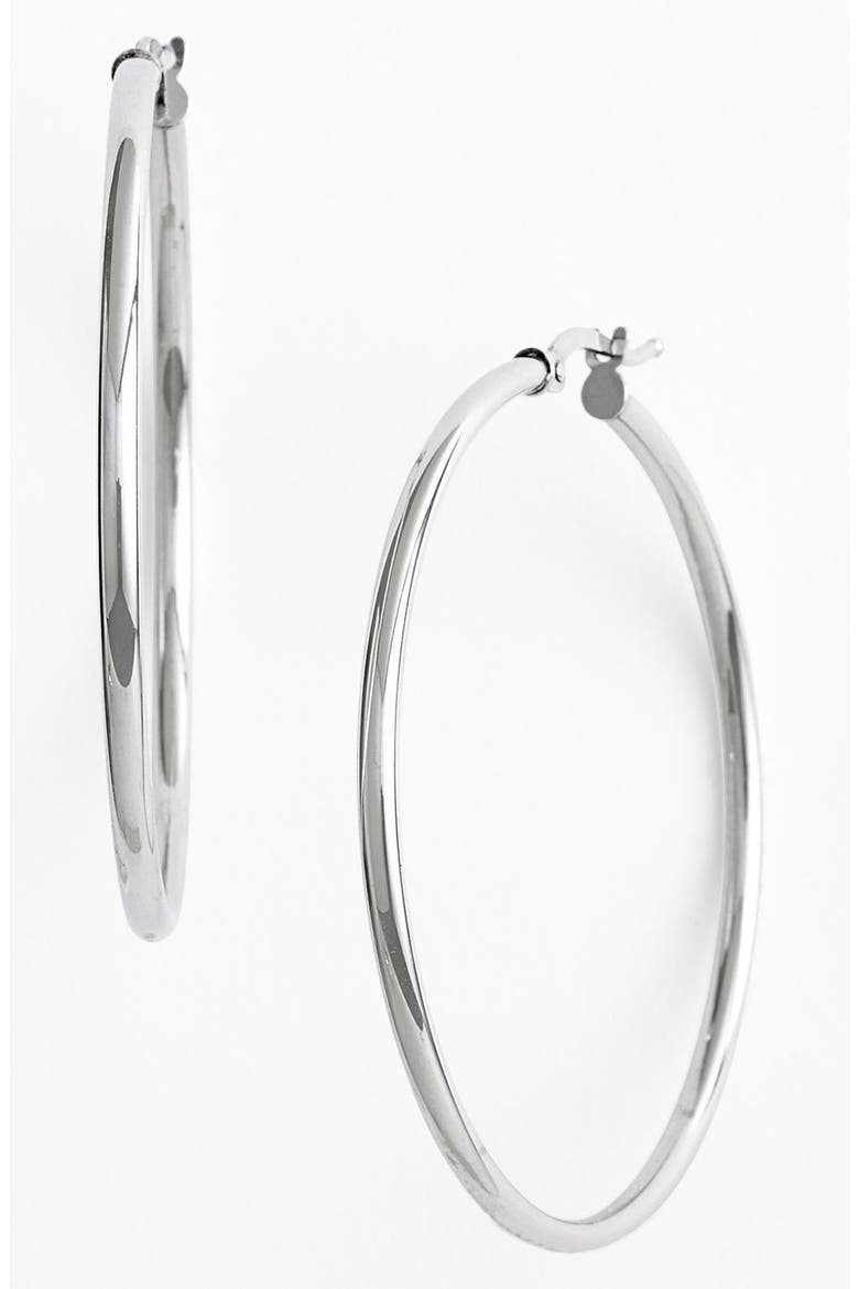 14K Gold Hoop Earrings (Online Trunk Show), Main, color, 14KW