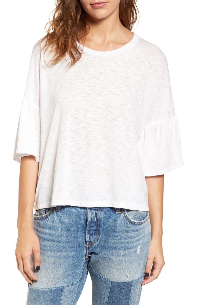 Ruffle Sleeve Tee, Main, color, WHITE