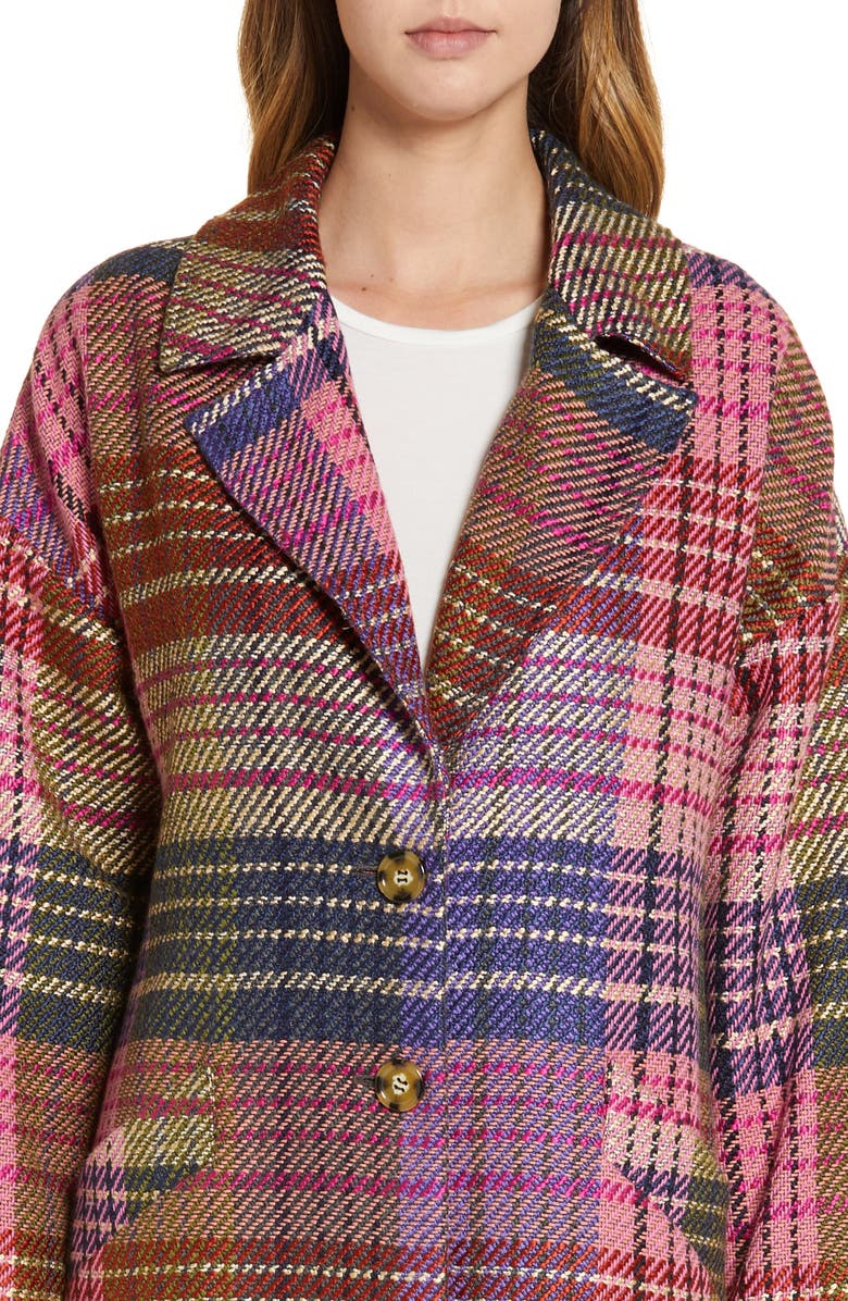 Halogen<sup>®</sup> Plaid Tweed Coat, Alternate, color,