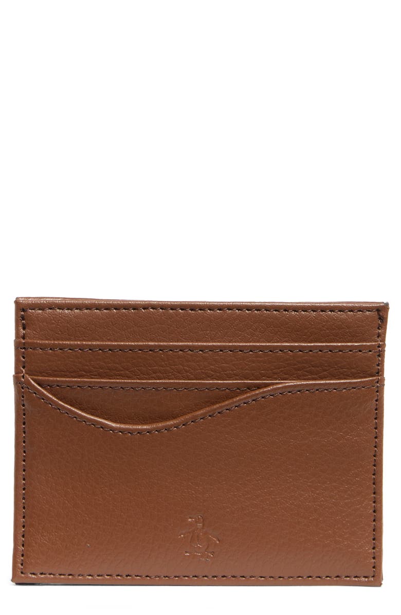 Original Penguin Pebbled Leather Card Case, Main, color, Tan