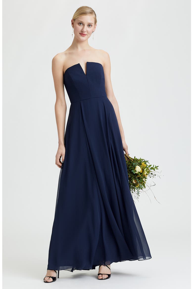 Strapless Chiffon A-Line Gown, Alternate, color, BURGUNDY