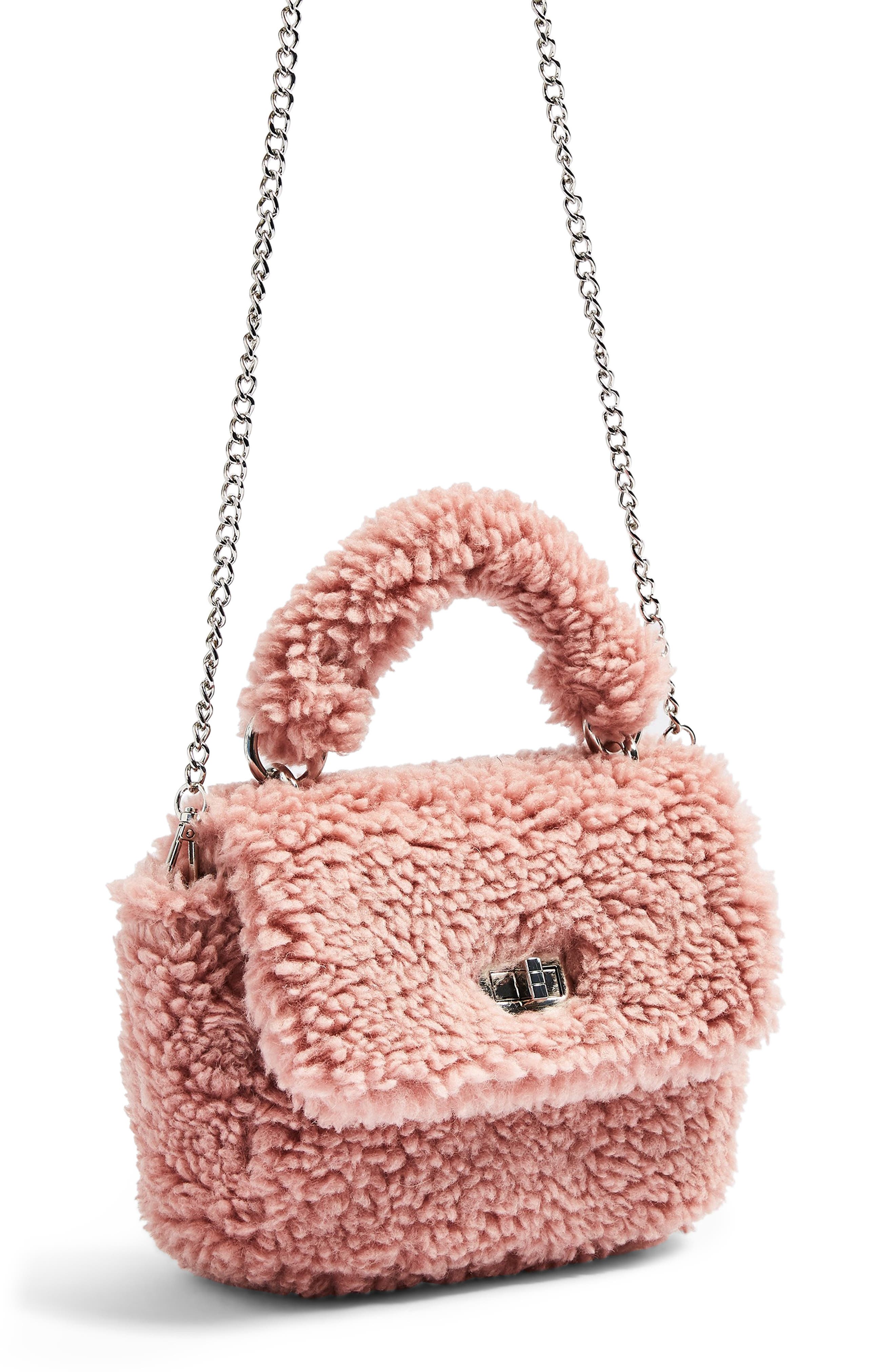 Topshop Faux Shearling Shoulder Bag, Alternate, color, 
