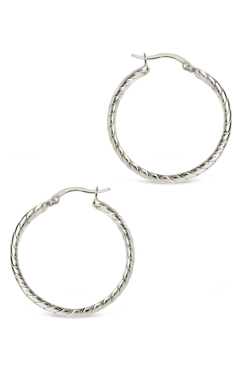 Sterling Forever Double Row Herringbone Statement Hoop Earrings, Alternate, color, Silver