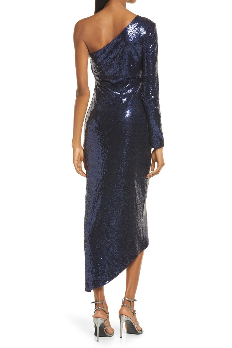 Deja Vu Sequin One-Shoulder Gown, Alternate, color, NAVY BLUE