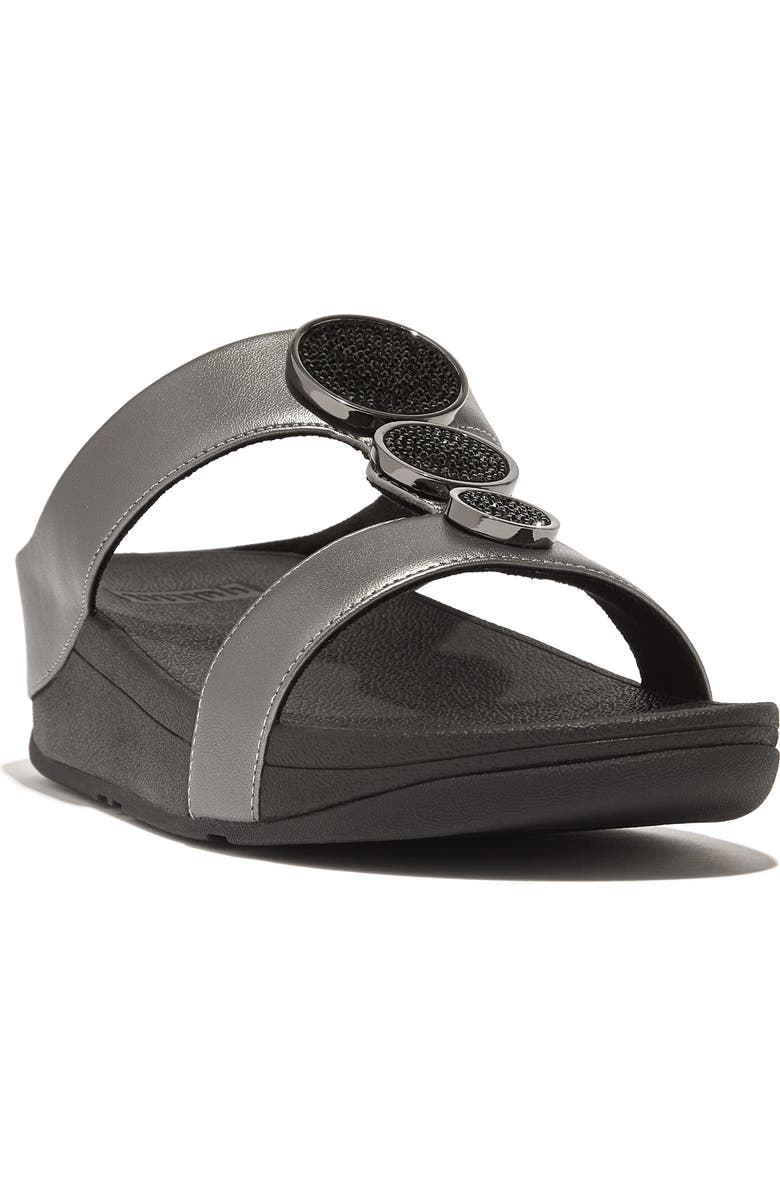 FitFlop Halo Rhinestone Pavé Wedge Sandal, Main, color, Pewter Black
