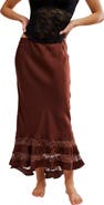 Free People Long Lost Lover Lace Detail Satin Slip Skirt