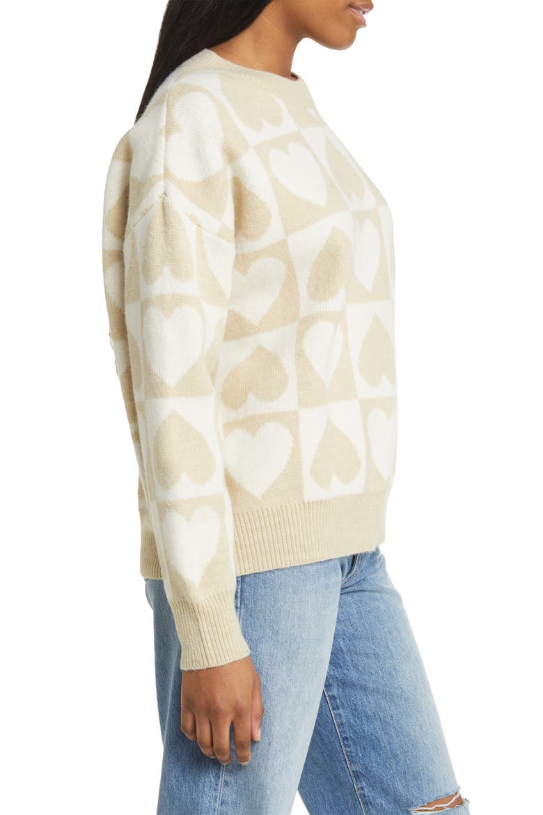 Heart Jacquard Sweater, Alternate, color, CREAM WHITE