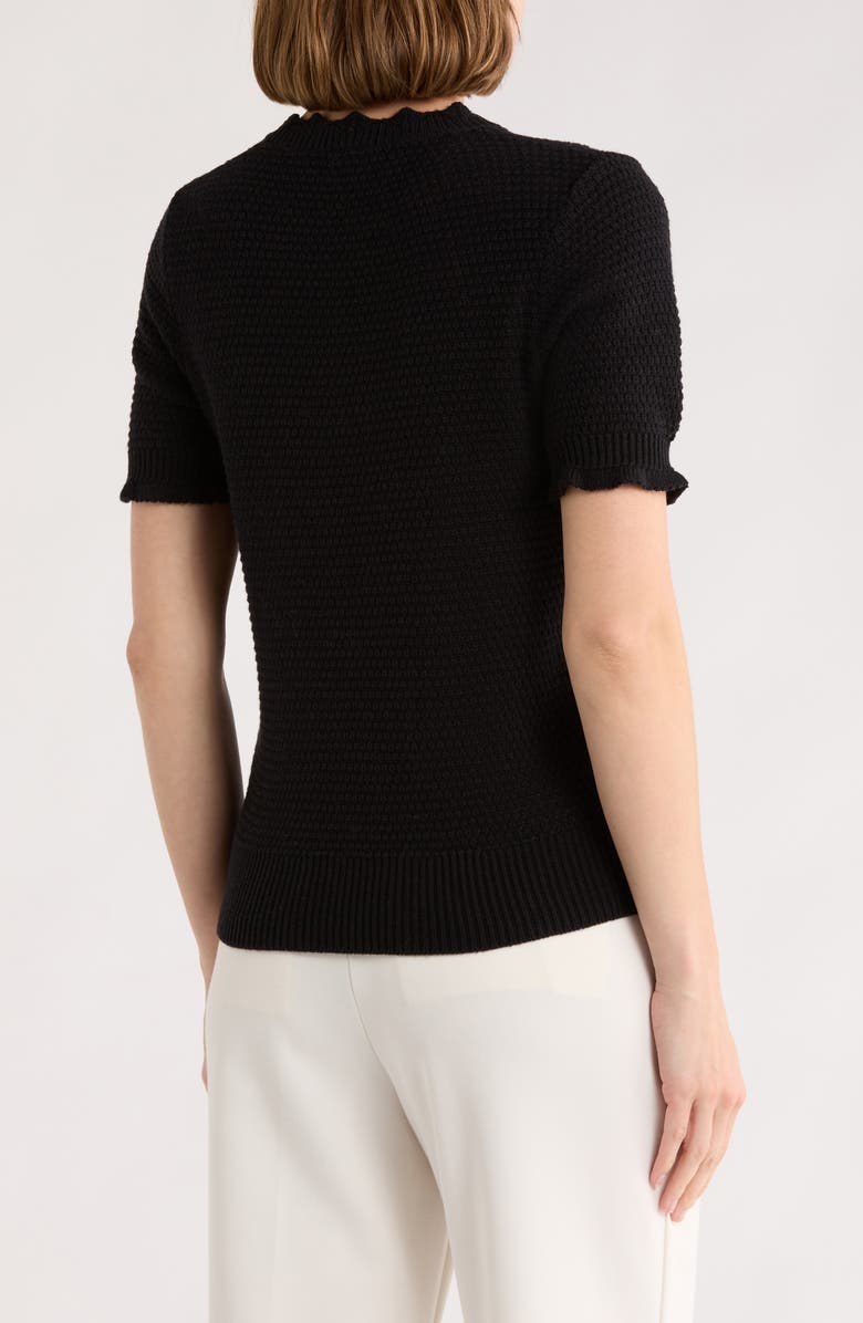 Melrose and Market Scalloped Short Sleeve Cotton Blend Sweater, Alternate, color, Black