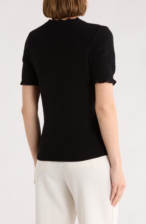Melrose And Market Scalloped Short Sleeve Cotton Blend Sweater In Black