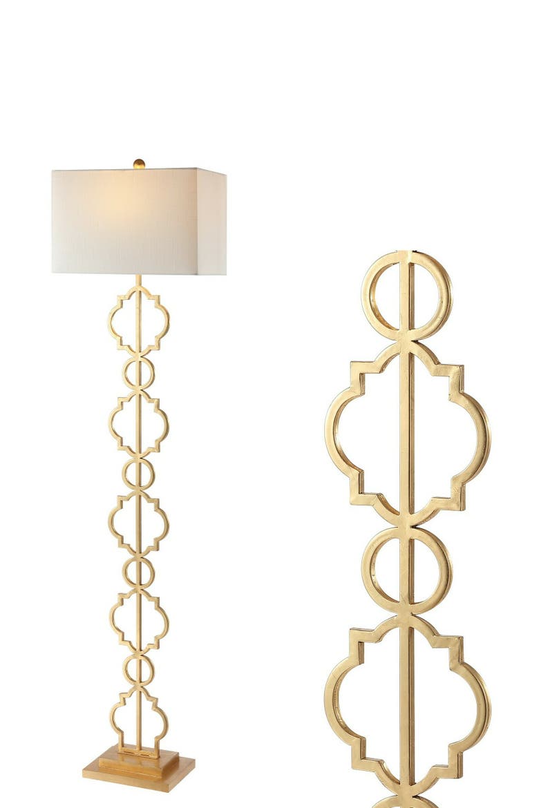 Selina 64.5" Transitional Glam Iron Ogee Trellis LED Floor Lamp, Gold Painting, Main, color, Gold Painting