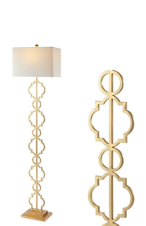 Selina 64.5" Transitional Glam Iron Ogee Trellis LED Floor Lamp, Gold Painting