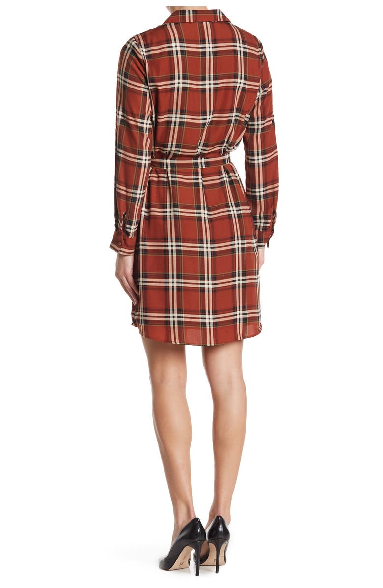 Collective Concepts Plaid Waist Tie Shirt Dress, Alternate, color,