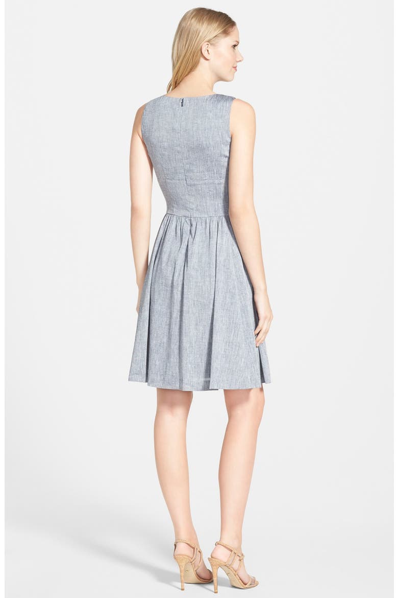 Linen Blend Fit & Flare Dress, Alternate, color, DARK CHAMBRAY