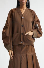 Sacai Mixed Media Knit & Nylon Twill Cardigan