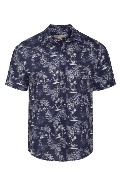 Short Sleeve Linen Blend Button-Up Shirt