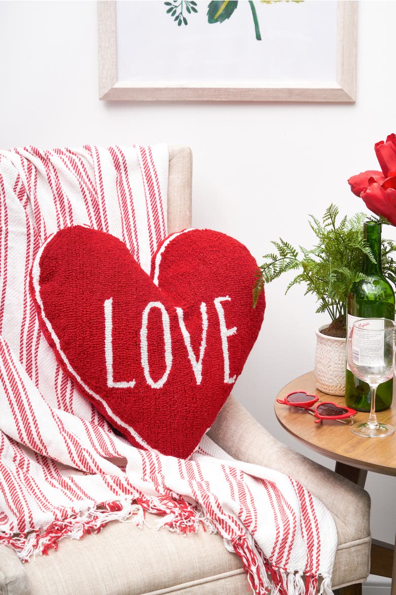"LOVE" Heart Shaped Hooked Valentine's Day Accent Throw Pillow 18", Alternate, color, Red