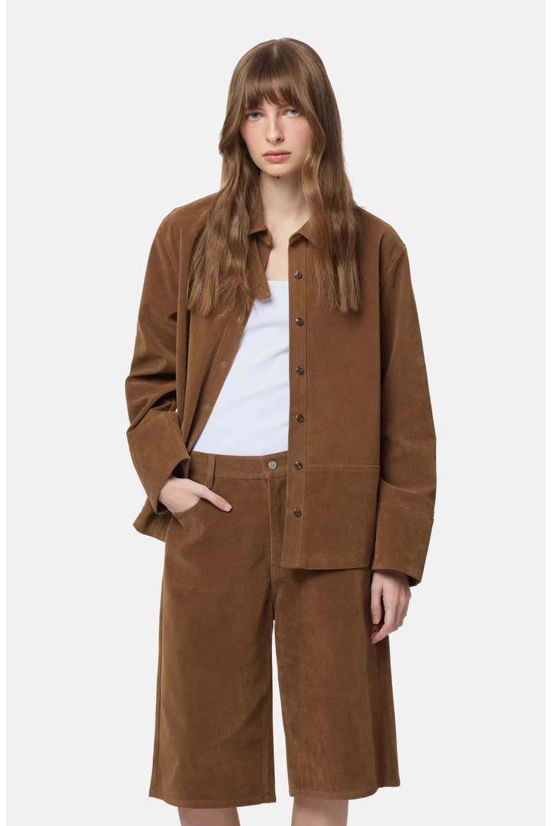 Ren Faux Suede Overshirt, Alternate, color, SADDLE BROWN