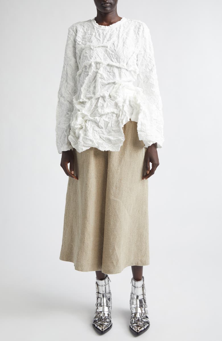 Comme des Garçons Raschel Knit Crushed Ruffle Top, Alternate, color, White