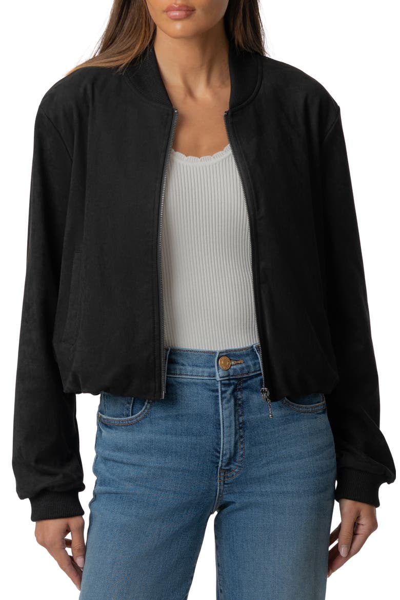 Kensie Faux Suede Bomber Jacket, Main, color, BLACK