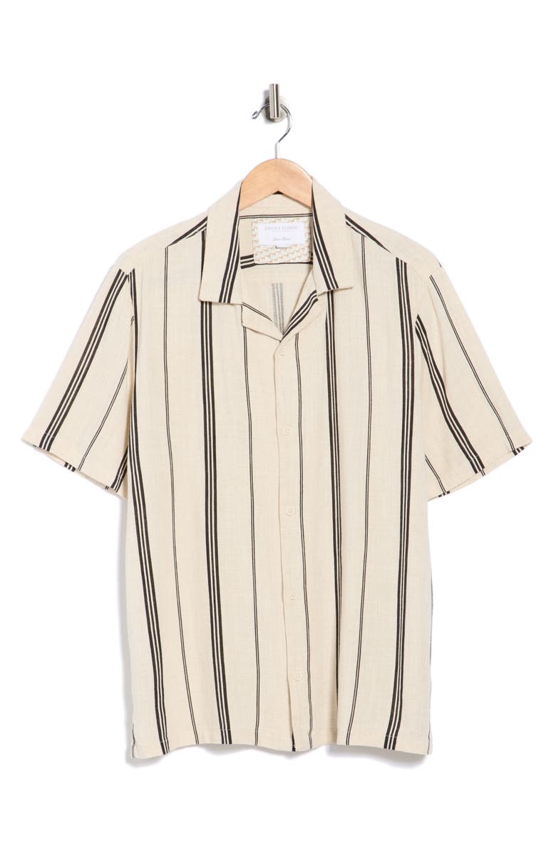 DENIM AND FLOWER Stripe Camp Shirt, Main, color, Cream
