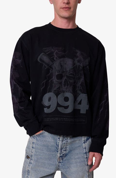 Crossbones Oversize Long Sleeve Cotton Graphic T-Shirt