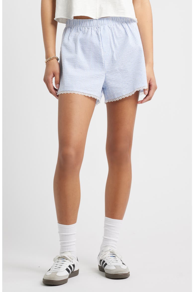 Seersucker Stretch Cotton Boxer Shorts, Main, color, BLUE CARYN PINSTRIPE