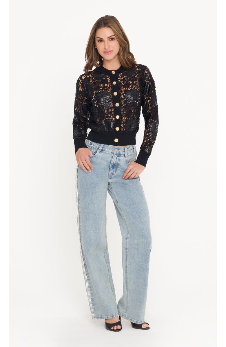 Generation Love Erin Vegan Leather Lace Cardigan, Alternate, color, Black, Floral