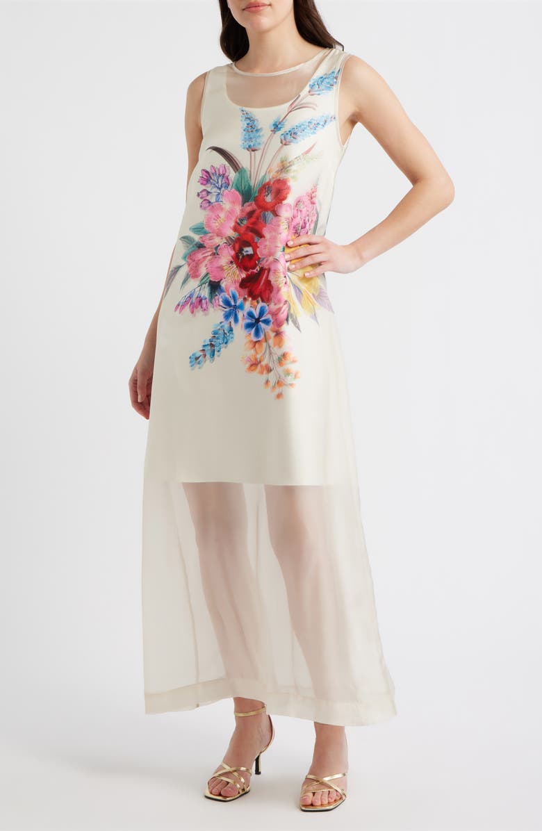 Elie Tahari The Alexis Floral Print Satin Dress, Main, color, Tiara Garden Print