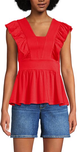 売れ筋商品|||ランズエンド カットソー トップス レディース Plus Size Lightweight Jersey Ruffle Peplum Top White Lands' End Women's Plus Size Lightweight Jersey Ruffle