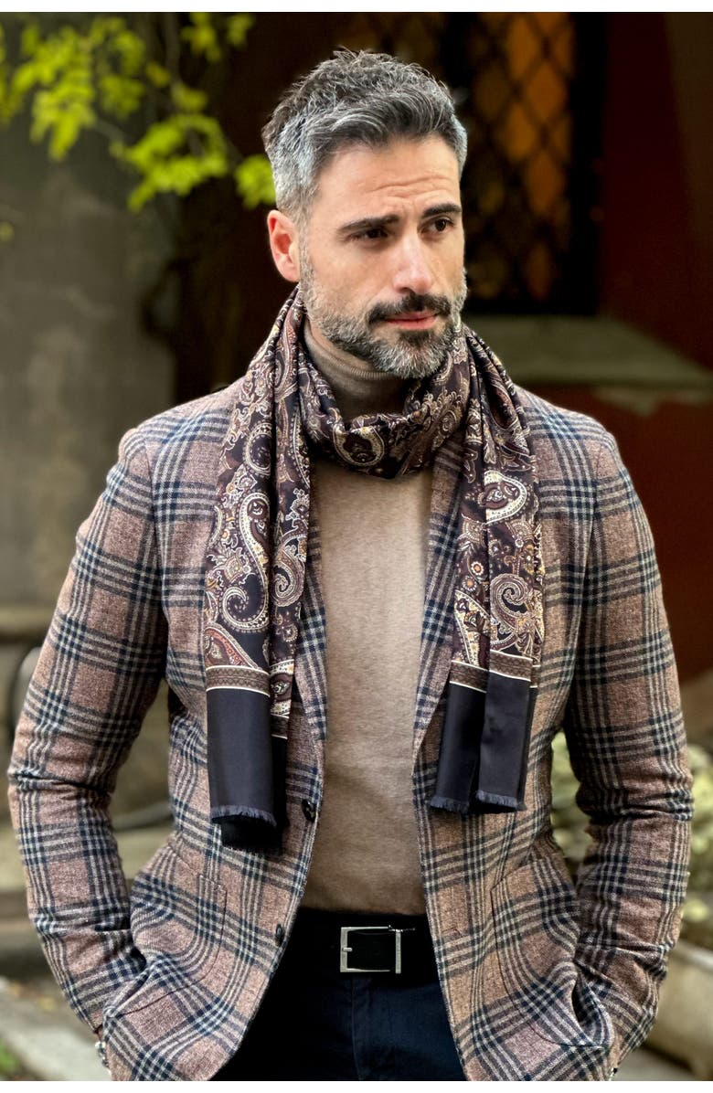 Elizabetta Venezia - Wool Backed Silk Scarf for Men, Alternate, color, Black And Brown